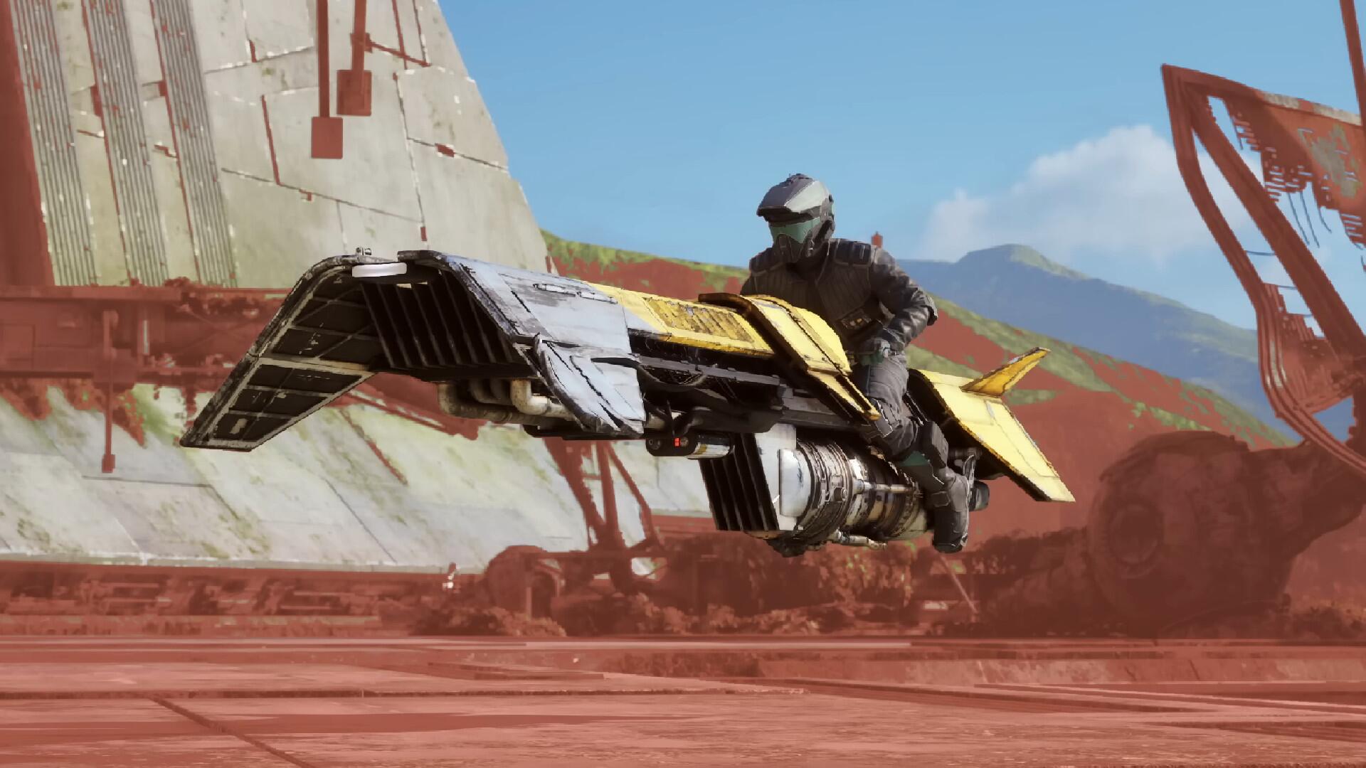 A speeder bike at racing speed in Star Wars Galactic Racer