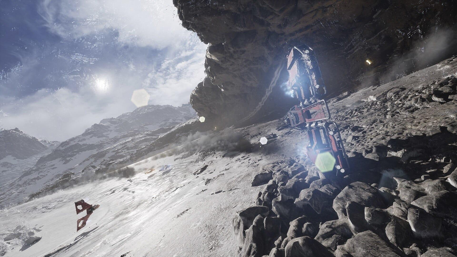 A podracer climbing an ice wall in Star Wars Galactic Racer